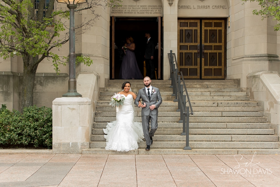 Marsh Chapel Boston University bride and groom outside chapel wedding photo