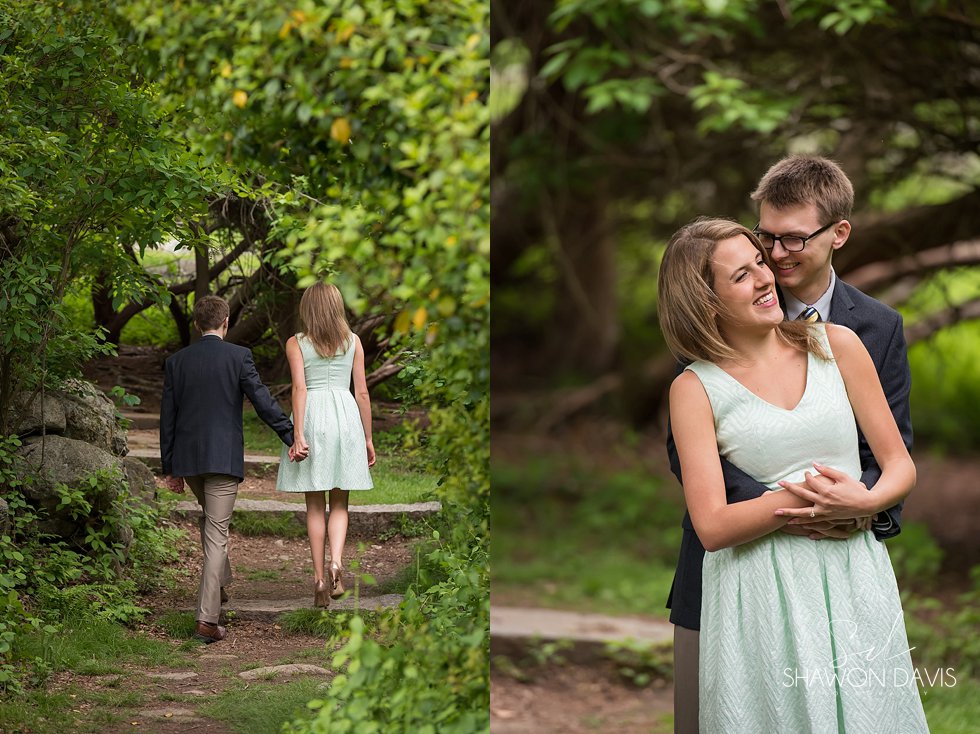Couple walking down path at their Borderland State Park Engagement Pictures