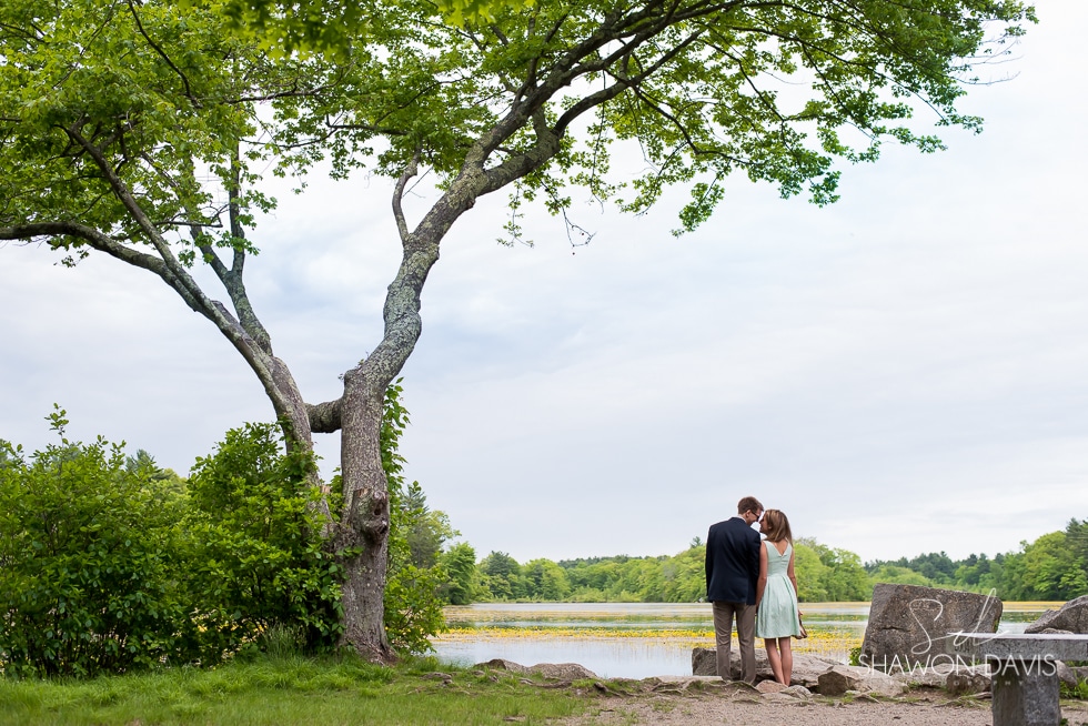 Couple at the waterfront at their Borderland State Park Engagement photos