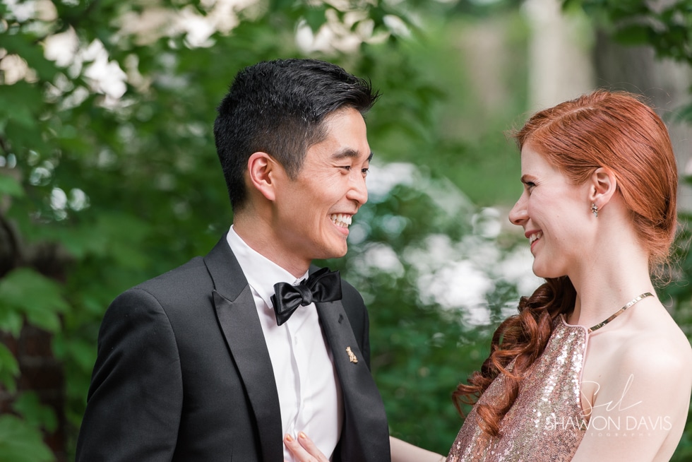bride and groom reaction at  first look near Harvard University photo