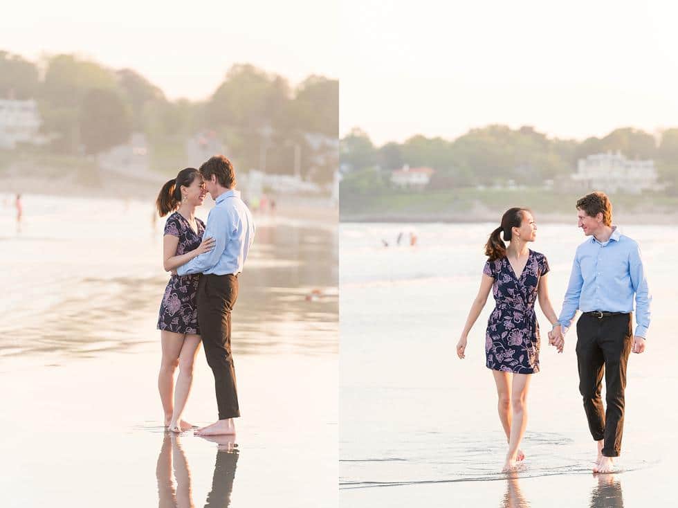 Couple laughing on Easton's beach engagement session photo