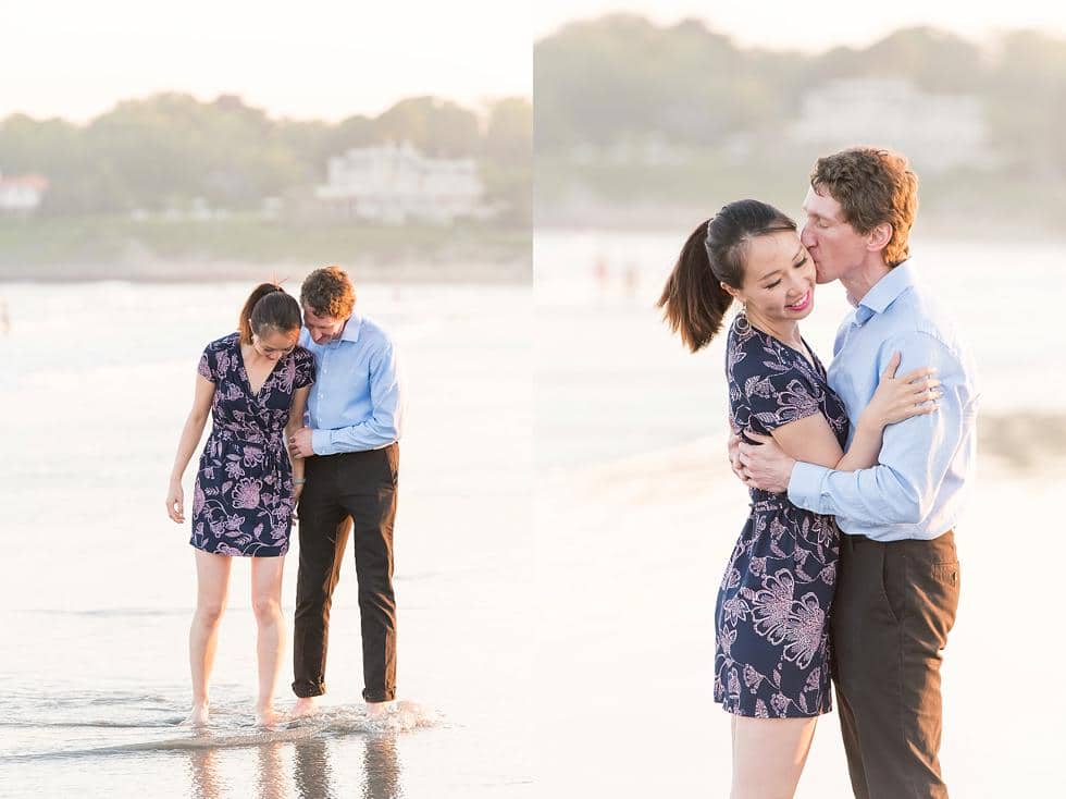 Couple kissing on Easton's beach engagement session photo