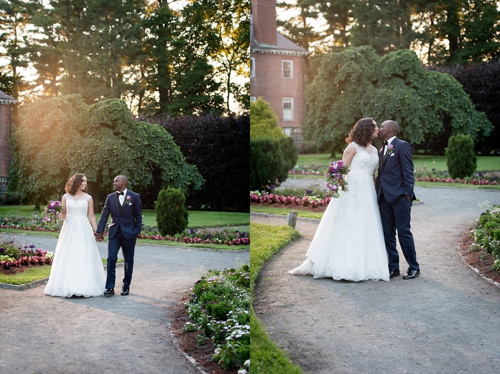Bride and Groom at sunset at The Gardens at Elm Bank Wedding photo