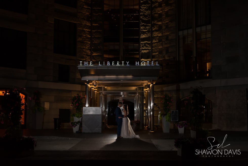 Bride and Groom in front of the Liberty Hotel wedding photo