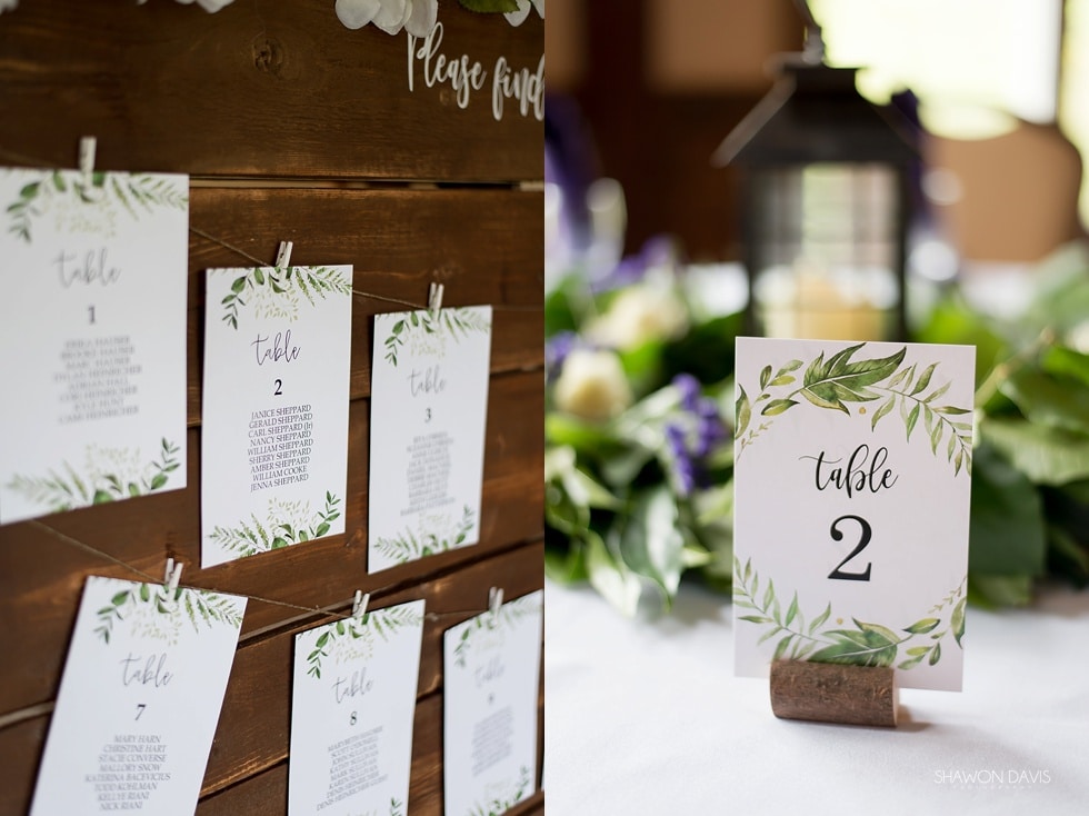 Reception table cards for Blissful Meadows wedding