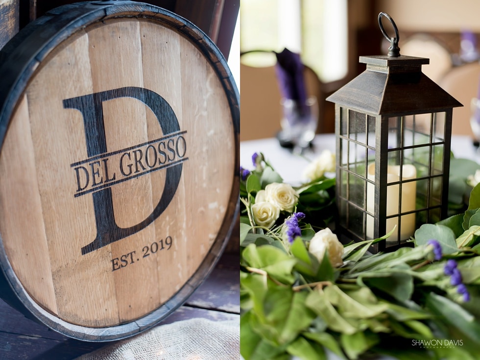 Reception details at a spring wedding at Blissful Meadows Golf Club