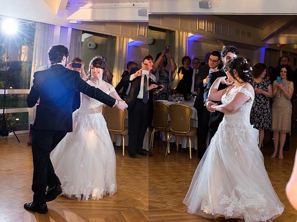 bride and groom first dance at lake pearl wedding reception
