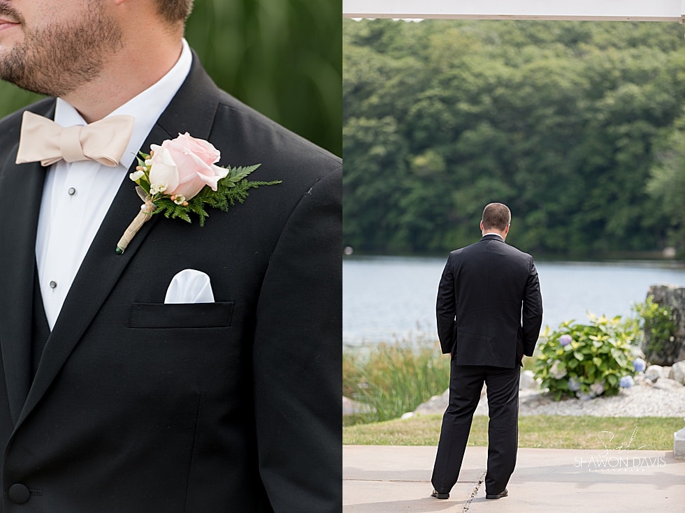 groom waiting for bride for first look at Grandview mendon