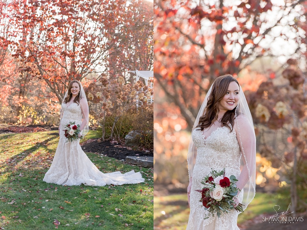 photos with bride at fall wedding at Harrington Farm by Boston Photographer Shawon Davis