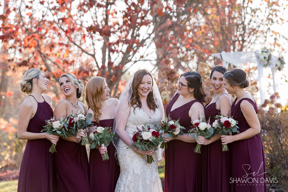 wedding party photos at fall wedding at Harrington Farm by Boston Photographer Shawon Davis