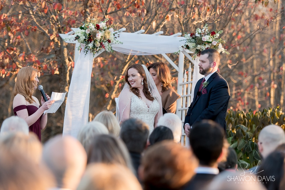 ceremony at fall wedding at Harrington Farm by Boston Photographer Shawon Davis
