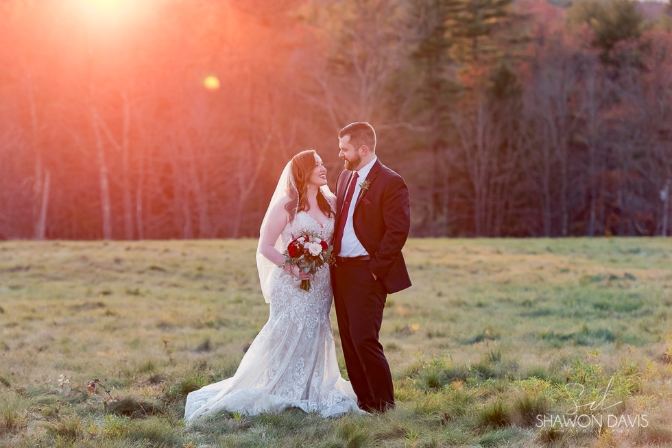 sunset photos at fall wedding at Harrington Farm by Boston Photographer Shawon Davis