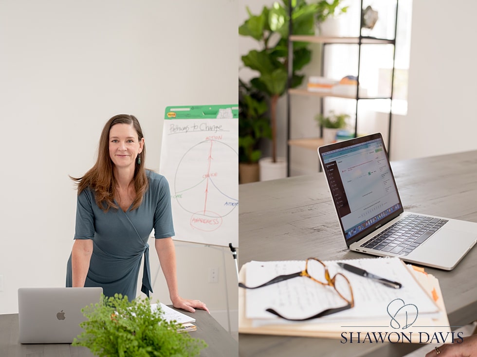 blog about how to have a great photoshoot with a photo of a woman at a desk