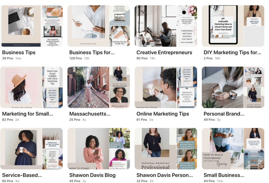 screenshot of shawon davis pinterest board